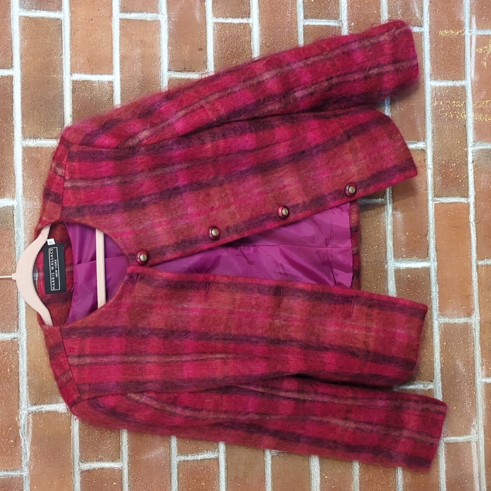 Vintage Harris Wallace New York Womens Mohair Blazer Fuchsia Pink Maroon Size 10